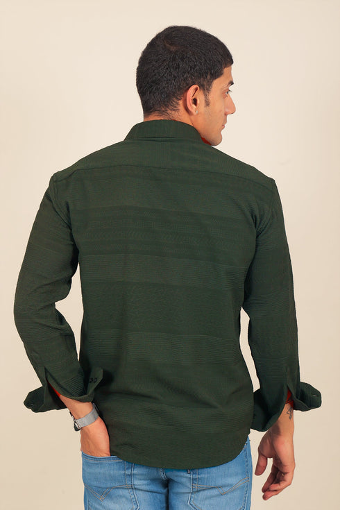Veshbhoshaa Bluebird Men'S Dark Green Knitted Jacquard Shirt