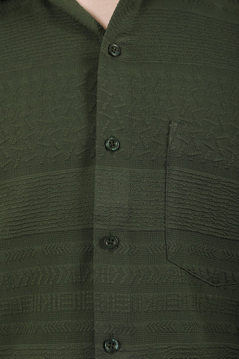 Veshbhoshaa Bluebird Men'S Dark Green Knitted Jacquard Shirt