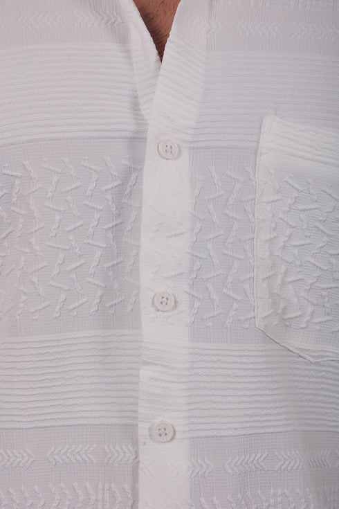 Veshbhoshaa Bluebird Men'S White Knitted Jacquard Shirt