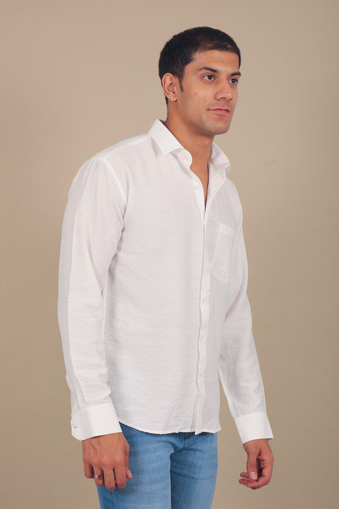 Veshbhoshaa Bluebird Men'S White Knitted Plain Shirt