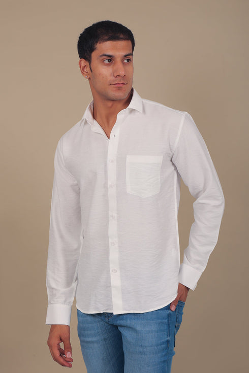 Veshbhoshaa Bluebird Men'S White Knitted Plain Shirt