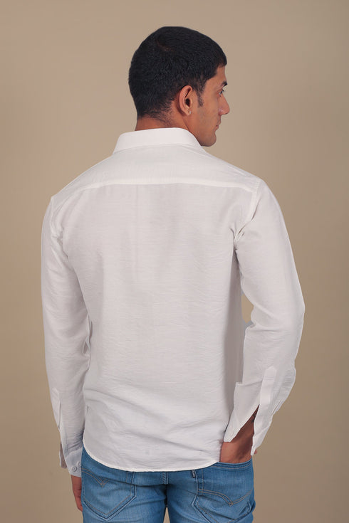 Veshbhoshaa Bluebird Men'S White Knitted Plain Shirt