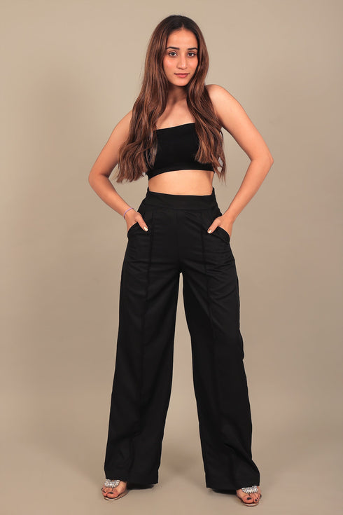 Veshbhoshaa Bluebird Women'S Navy Blue Bell Bottom Trouser