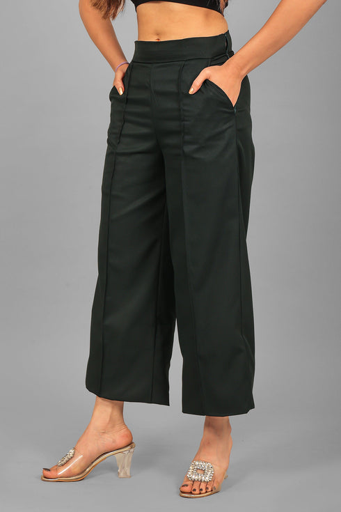 Veshbhoshaa Bluebird Women'S Dark Green Short Bell Bottom Trouser