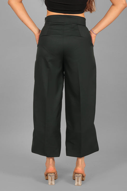 Veshbhoshaa Bluebird Women'S Dark Green Short Bell Bottom Trouser