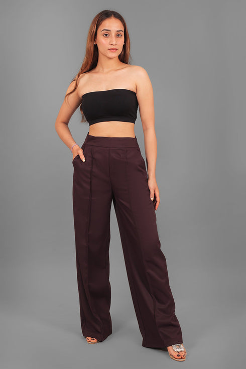 Veshbhoshaa Bluebird Women'S Wine Bell Bottom Trouser