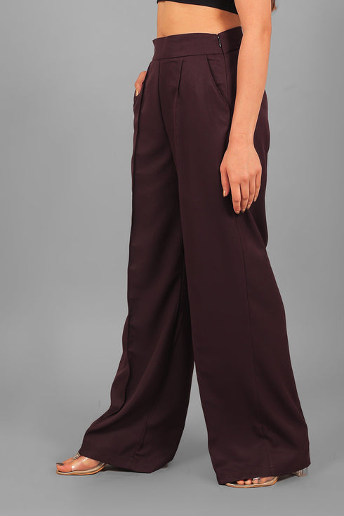 Veshbhoshaa Bluebird Women'S Wine Bell Bottom Trouser