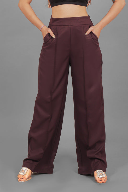 Veshbhoshaa Bluebird Women'S Wine Bell Bottom Trouser