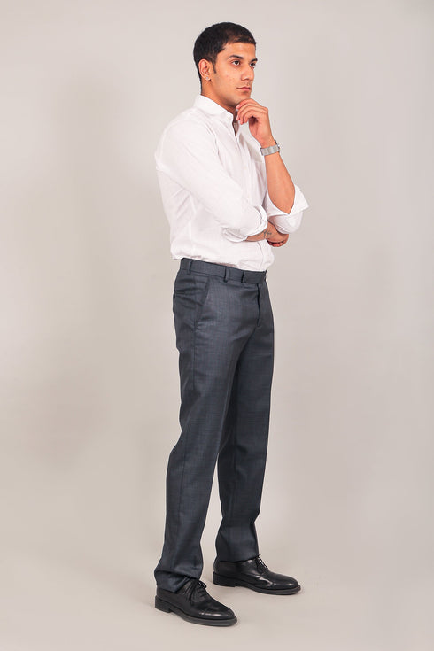 Veshbhoshaa Bluebird Men'S Dark Blue Grey Formal Trouser