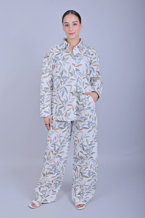 Veshbhoshaa Bluebird Women'S Printed Co-Ord Set Gentle Leaf