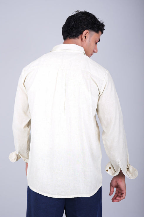 Veshbhoshaa Bluebird Men'S Double Pocket Beige Linen Shirt
