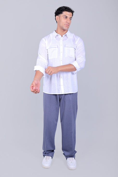 Veshbhoshaa Bluebird Men'S Double Pocket White Linen Shirt