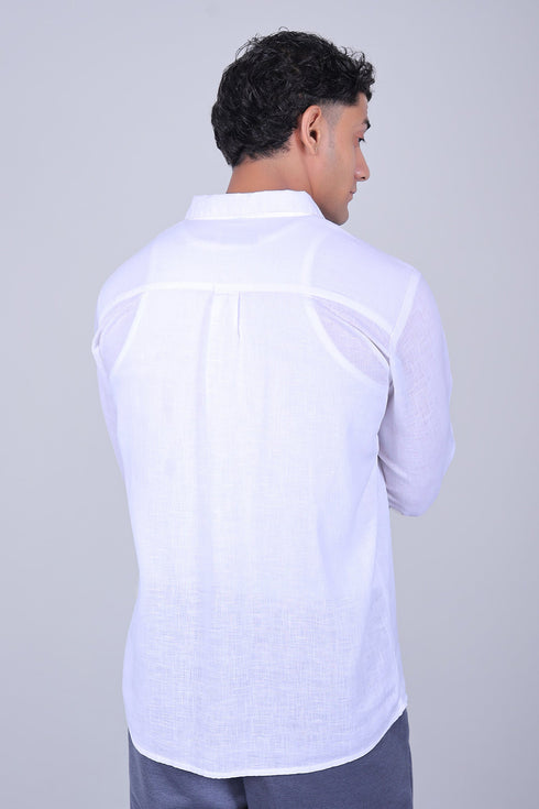 Veshbhoshaa Bluebird Men'S Double Pocket White Linen Shirt