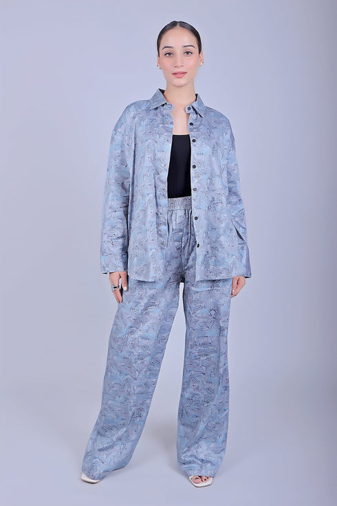 Veshbhoshaa Bluebird Women'S Printed Co-Ord Set Rock Blue