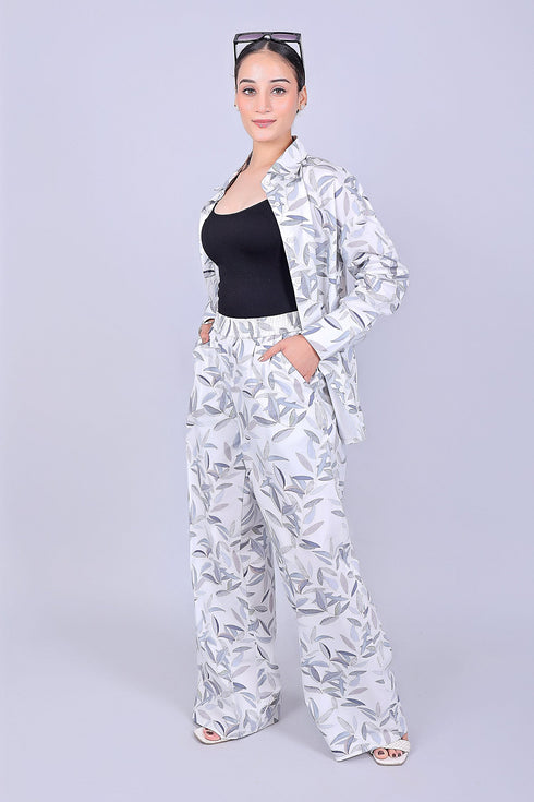 Veshbhoshaa Bluebird Women'S Printed Co-Ord Set White Leaf