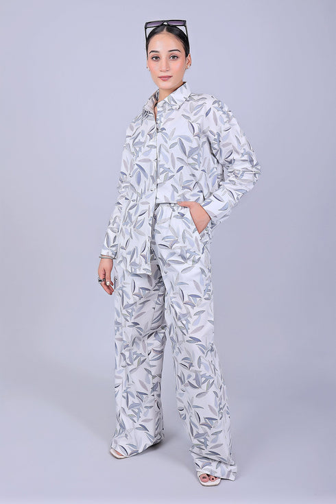 Veshbhoshaa Bluebird Women'S Printed Co-Ord Set White Leaf
