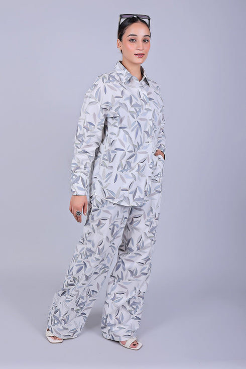 Veshbhoshaa Bluebird Women'S Printed Co-Ord Set White Leaf