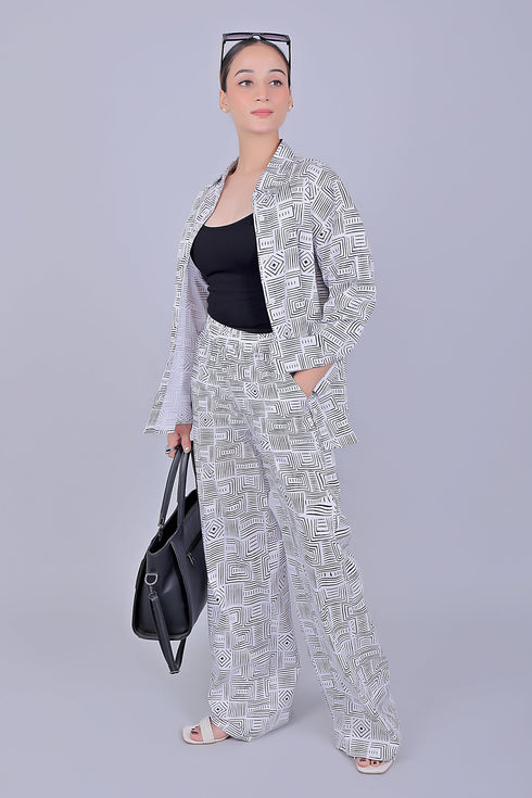 Veshbhoshaa Bluebird Women'S Printed Co-Ord Set Black And White