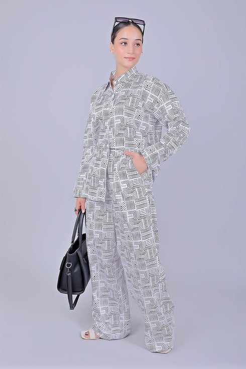 Veshbhoshaa Bluebird Women'S Printed Co-Ord Set Black And White