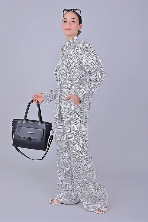 Veshbhoshaa Bluebird Women'S Printed Co-Ord Set Black And White