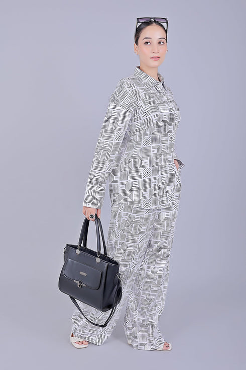 Veshbhoshaa Bluebird Women'S Printed Co-Ord Set Black And White