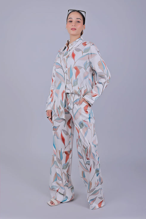 Veshbhoshaa Bluebird Women'S Printed Co-Ord Set White Orange Leaf