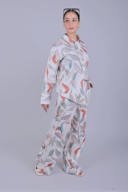 Veshbhoshaa Bluebird Women'S Printed Co-Ord Set White Orange Leaf