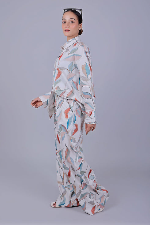 Veshbhoshaa Bluebird Women'S Printed Co-Ord Set White Orange Leaf