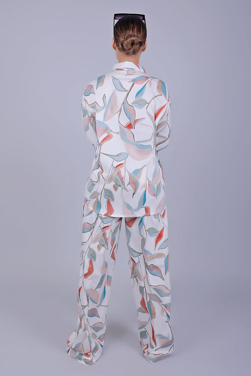 Veshbhoshaa Bluebird Women'S Printed Co-Ord Set White Orange Leaf