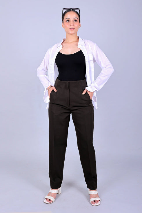 Veshbhoshaa Bluebird Women'S High-Waist Brown Trouser