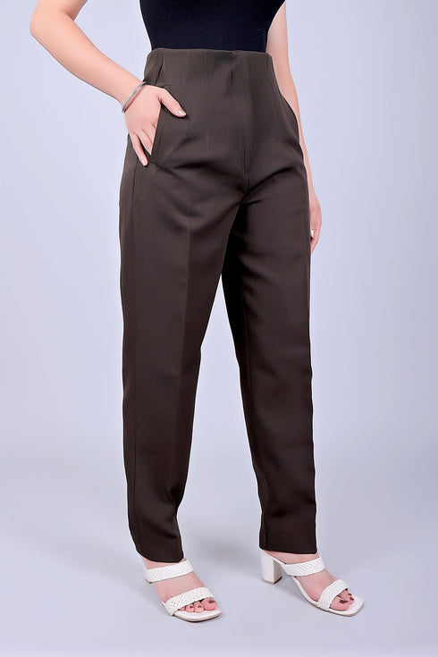 Veshbhoshaa Bluebird Women'S High-Waist Brown Trouser