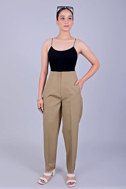 Veshbhoshaa Bluebird Women'S High-Waist Light Brown Trouser