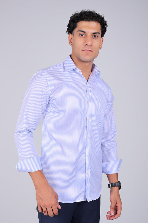 Veshbhoshaa Bluebird Men'S Light Blue Stripe Shirt