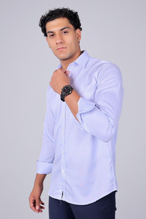 Veshbhoshaa Bluebird Men'S Light Blue Stripe Shirt