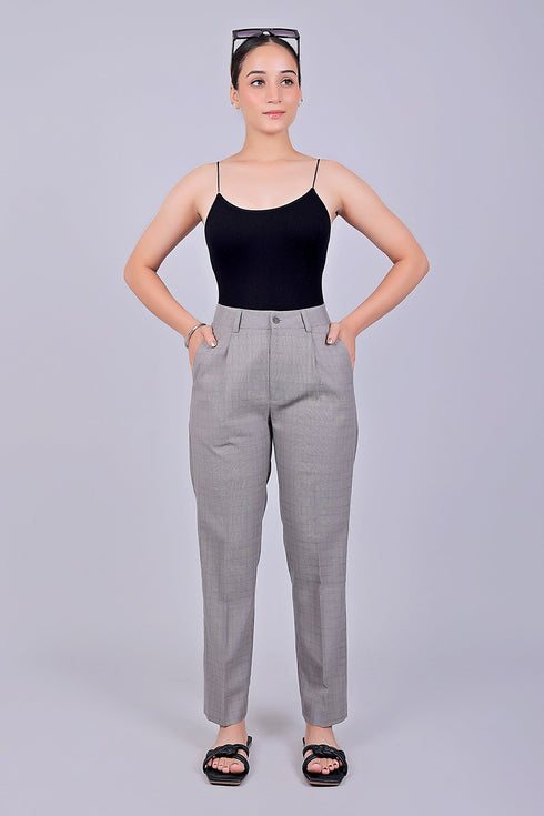 Veshbhoshaa Bluebird Women'S Grey Glen Plaid Check Formal Trouser Comfort Fit
