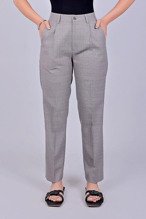Veshbhoshaa Bluebird Women'S Grey Glen Plaid Check Formal Trouser Comfort Fit