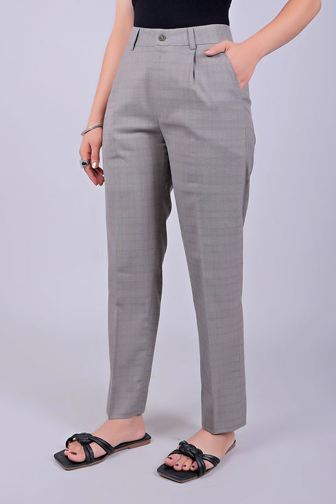Veshbhoshaa Bluebird Women'S Grey Glen Plaid Check Formal Trouser Comfort Fit