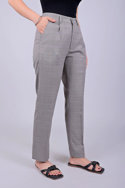 Veshbhoshaa Bluebird Women'S Grey Glen Plaid Check Formal Trouser Comfort Fit
