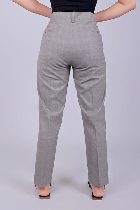 Veshbhoshaa Bluebird Women'S Grey Glen Plaid Check Formal Trouser Comfort Fit