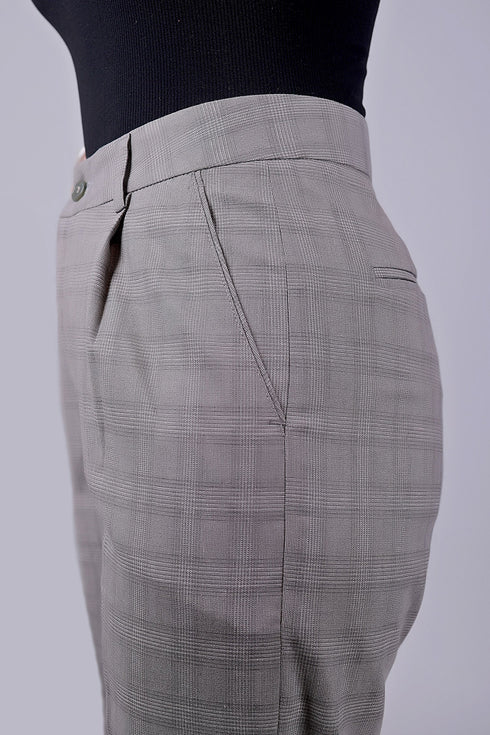 Veshbhoshaa Bluebird Women'S Grey Glen Plaid Check Formal Trouser Comfort Fit