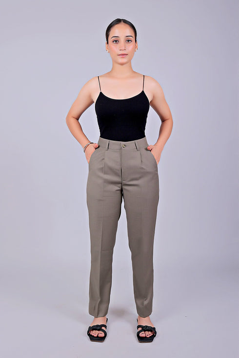Veshbhoshaa Bluebird Women'S Stone Grey Check Formal Trouser Comfort Fit