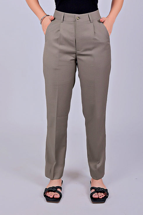 Veshbhoshaa Bluebird Women'S Stone Grey Check Formal Trouser Comfort Fit