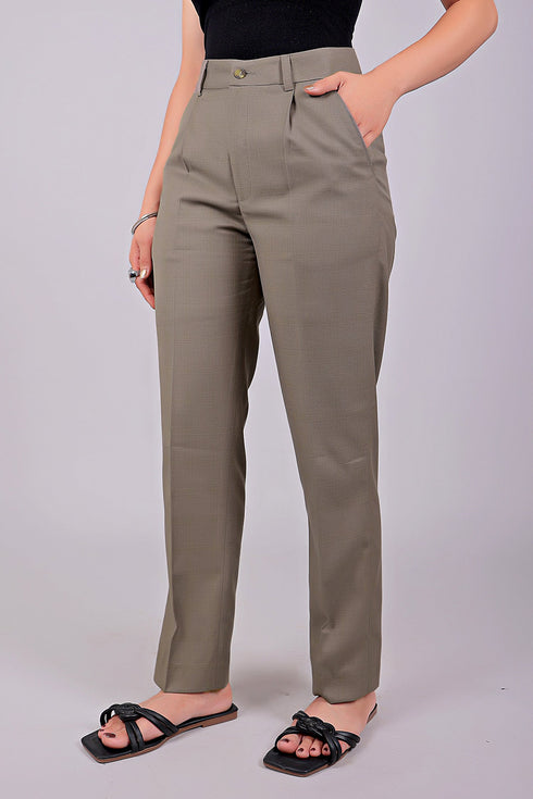 Veshbhoshaa Bluebird Women'S Stone Grey Check Formal Trouser Comfort Fit