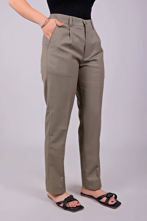 Veshbhoshaa Bluebird Women'S Stone Grey Check Formal Trouser Comfort Fit