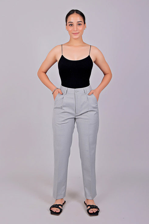 Veshbhoshaa Bluebird Women'S Light Grey Check Formal Trouser Comfort Fit