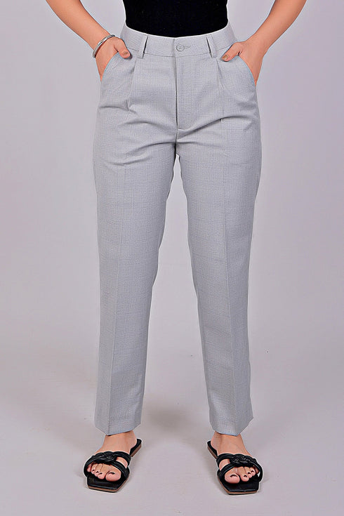 Veshbhoshaa Bluebird Women'S Light Grey Check Formal Trouser Comfort Fit