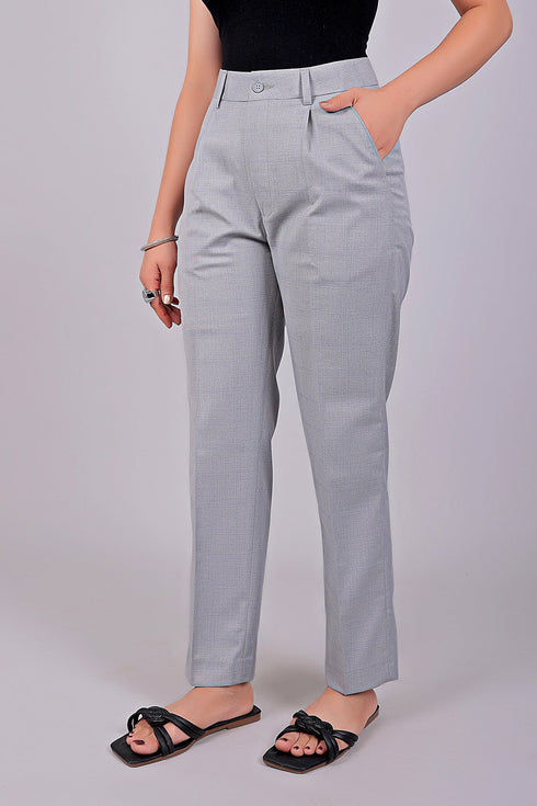 Veshbhoshaa Bluebird Women'S Light Grey Check Formal Trouser Comfort Fit
