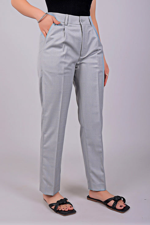 Veshbhoshaa Bluebird Women'S Light Grey Check Formal Trouser Comfort Fit
