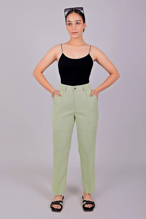 Veshbhoshaa Bluebird Green Houndstooth Check Formal Trouser Comfort Fit