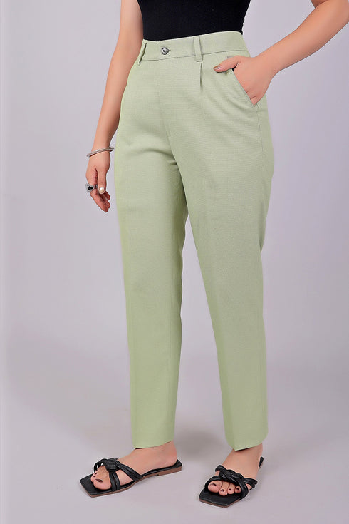 Veshbhoshaa Bluebird Green Houndstooth Check Formal Trouser Comfort Fit